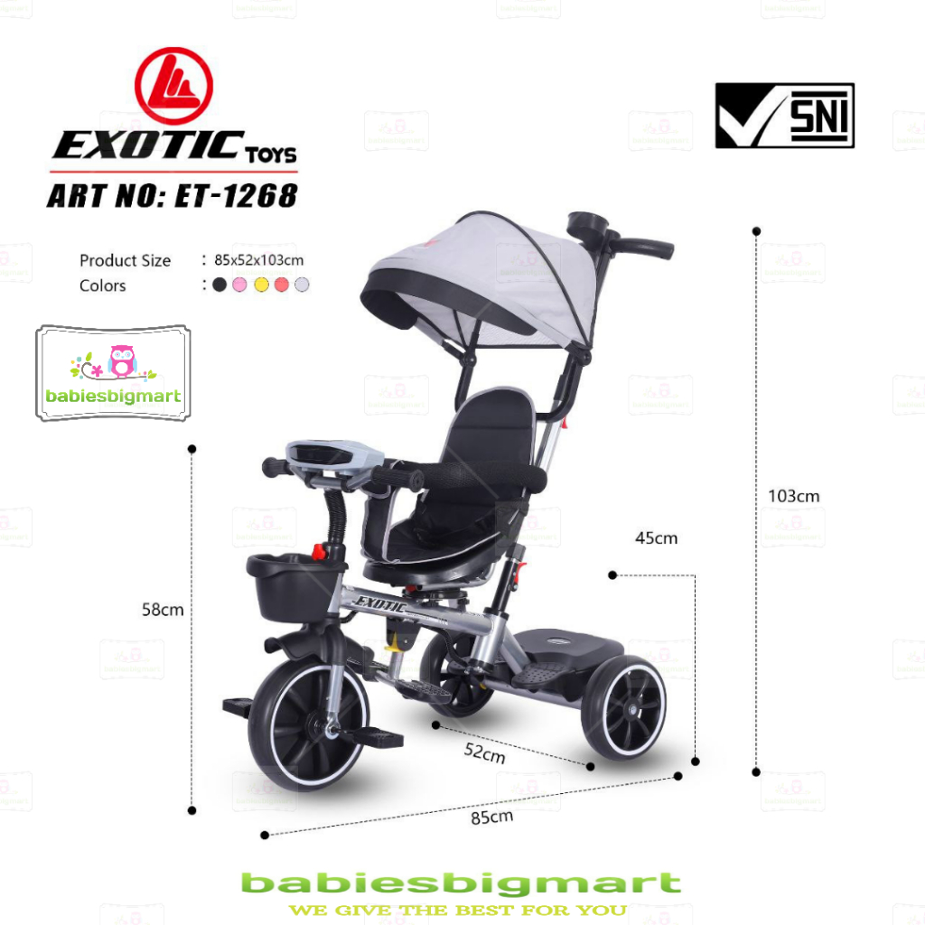 SEPEDA ANAK RODA 3 TIGA TRICYCLE EXOTIC ET 1268 MUSIC LAMPU KURSI PUTAR