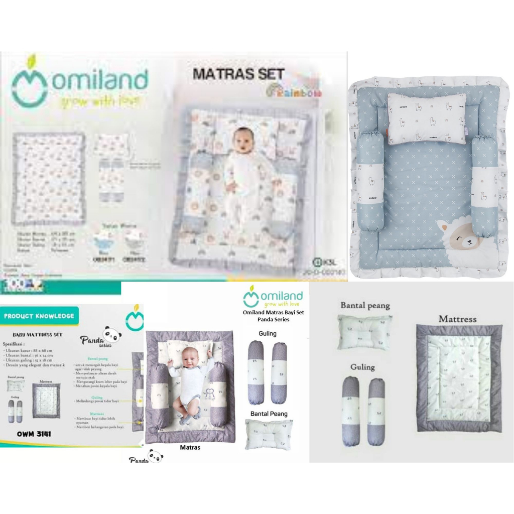 Omiland Baby Matras Bayi Set Bantal + Guling - Panda / Sloth / Alpaca / Rainbow Series