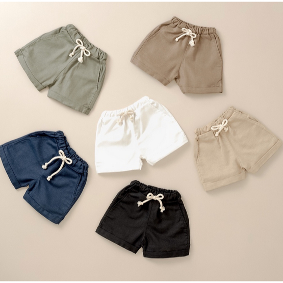 Little Folk Kyle Everyday Pants - Short Shorts Celana Pendek Anak Celana Anak Chino Khaki Elastic Linen Lembut