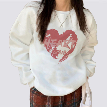 XiaoZhaiNv Korean Style Pink Heart Pattern Lengan Panjang Baju Sweater Wanita A0170