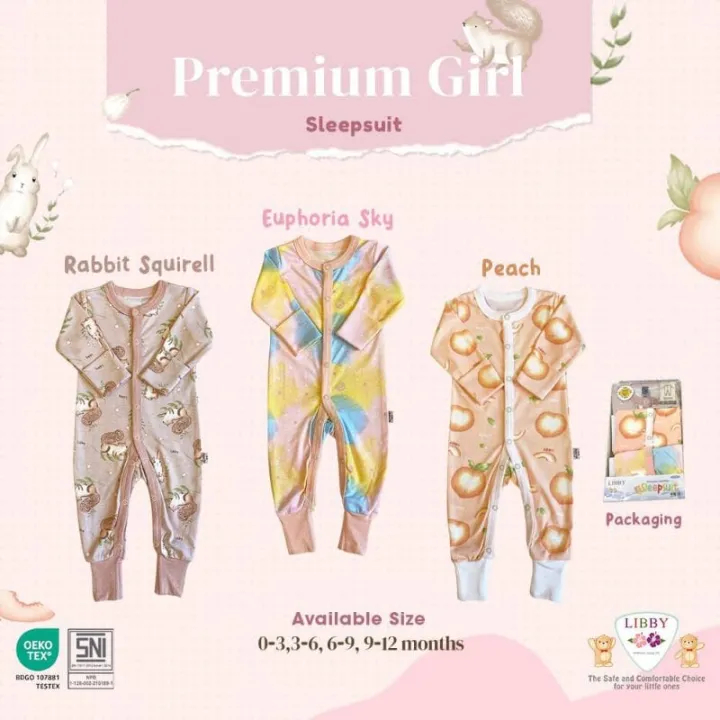 Baju Tidur Bayi Sleepsuit Piyama Anak Laki Laki Perempuan Libby Libby Premium Healthy 0 3 6 9 12 Bulan isi 3pcs