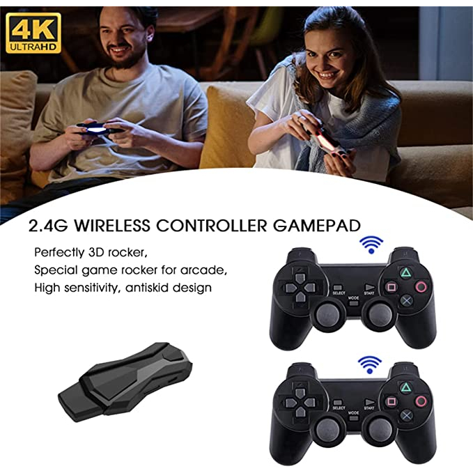 video game stick 4K HD Game Stick Mini Console Box Retro TV Video Game Wireless Gamepad - M8-64G