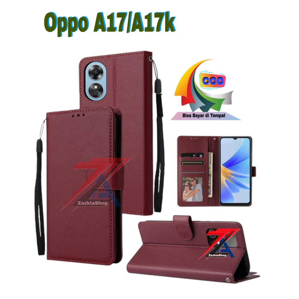 CASE FLIP CASE DOMPET KULIT FOR OPPO A17/A17K CASING DOMPET-FLIP COVER LEATHER-SARUNG HP