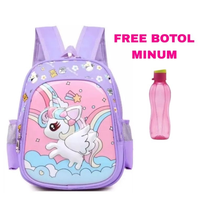 Tas ransel sekolah anak perempuan karakter UNUCORN free botol minum