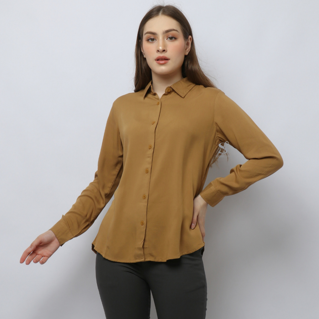 Kemeja Wanita Warna Coklat, Baju Atasan Wanita Amanda Shirt Coklat