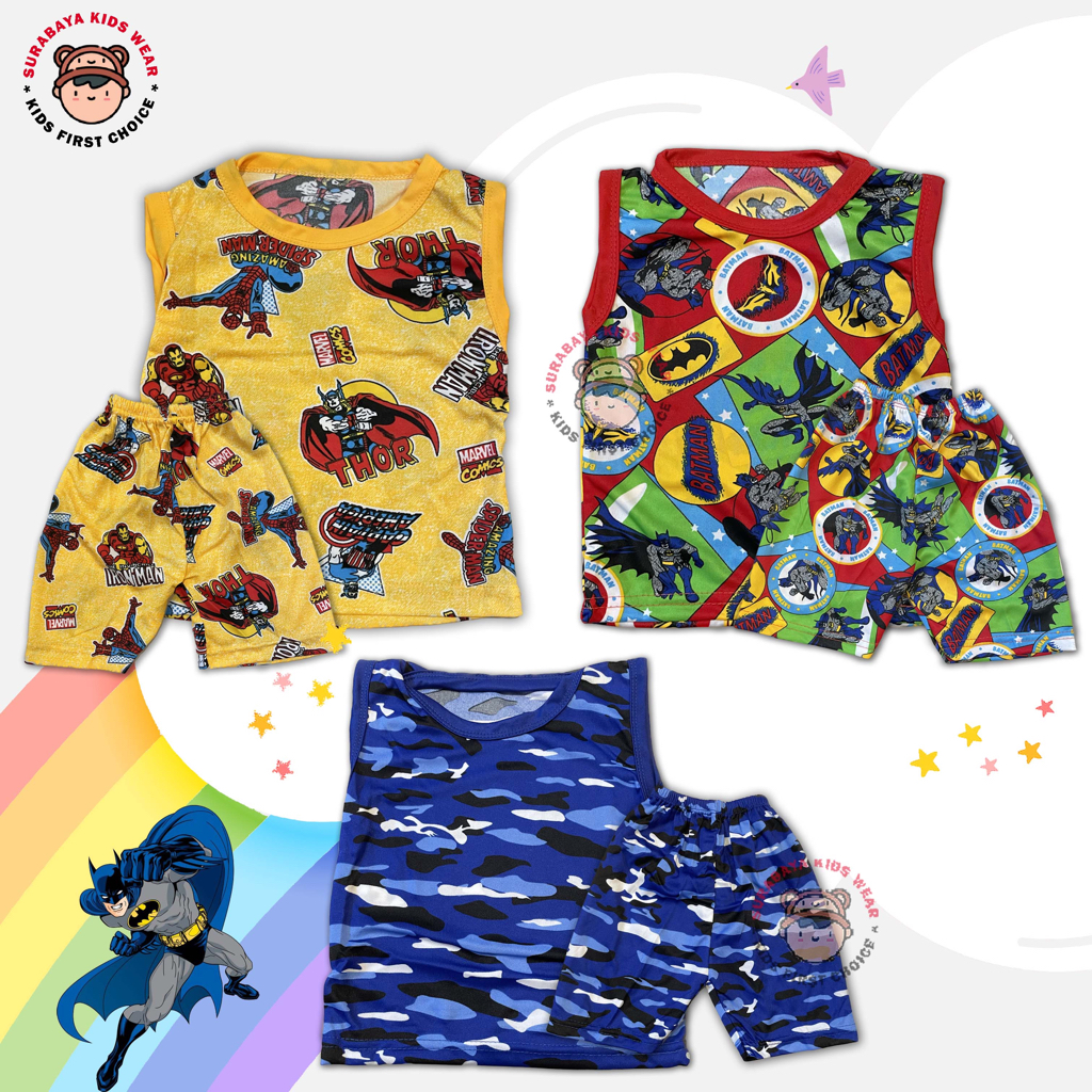 Setelan Singlet Anak Laki - Laki Motif Super Hero