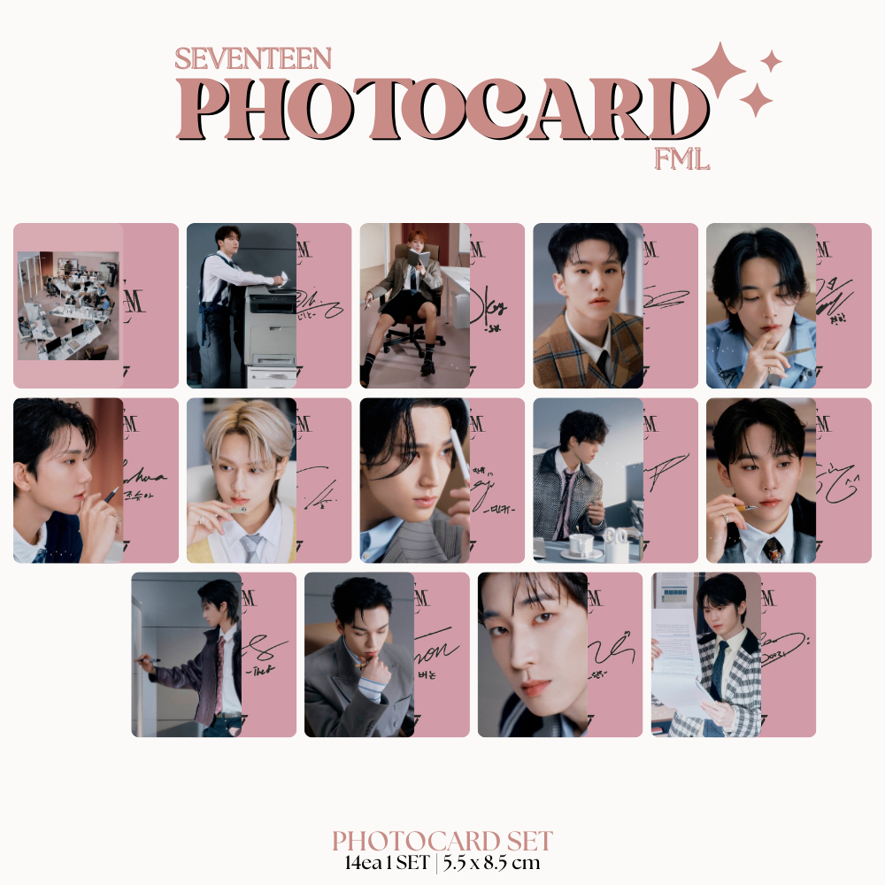 PHOTOCARD SVT17 FML 2SISI (ISI 14 PCS + LAMINASI 2 SISI) TANDA TANGAN TTD KPOP IDOL KOREA PREMIUM MURAH UNOFFICIAL SCOUPS WONWOO MINGYU VERNON WOOZI JEONGHAN JOSHUA DK SEUNGKWAN HOSHI JUN THE8 DINO READY STOCK !