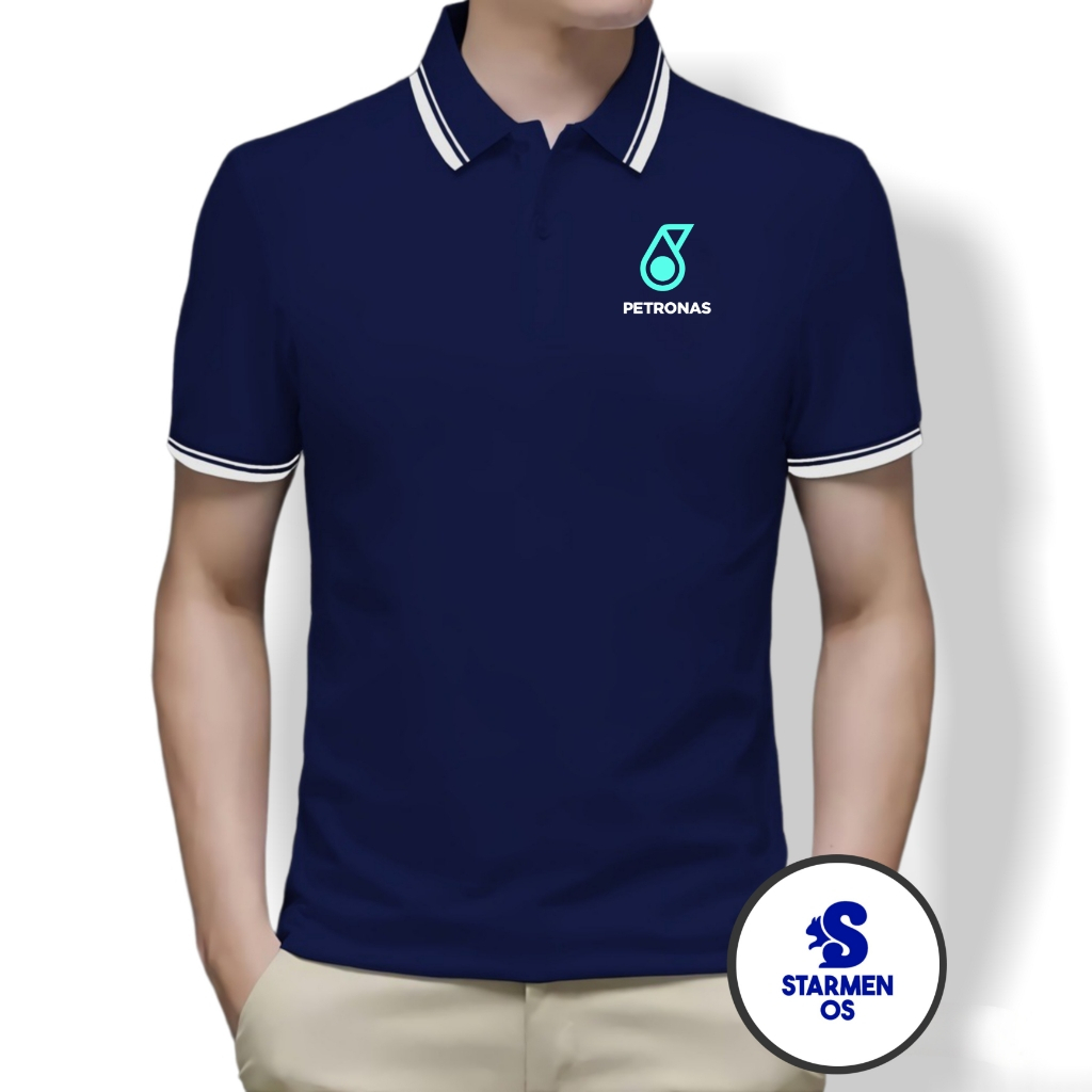 Kaos Polo Shirt Pria Kerah List Putih Logo PETRONAS 2