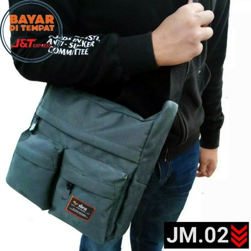 Tas Slingbag Kanvas 100% Unisex Pria Tas Selempang perahu saku dua Pria Tas Bahu Tas Sekolah Tas slempang Samping Kotak Sekolah Kuliah Distro Pria Elbruss Tas Gatget Wadah Hp Kuliah Tas Kerja Tas Laptop 14 in - Blue hitam Hijau army Abu