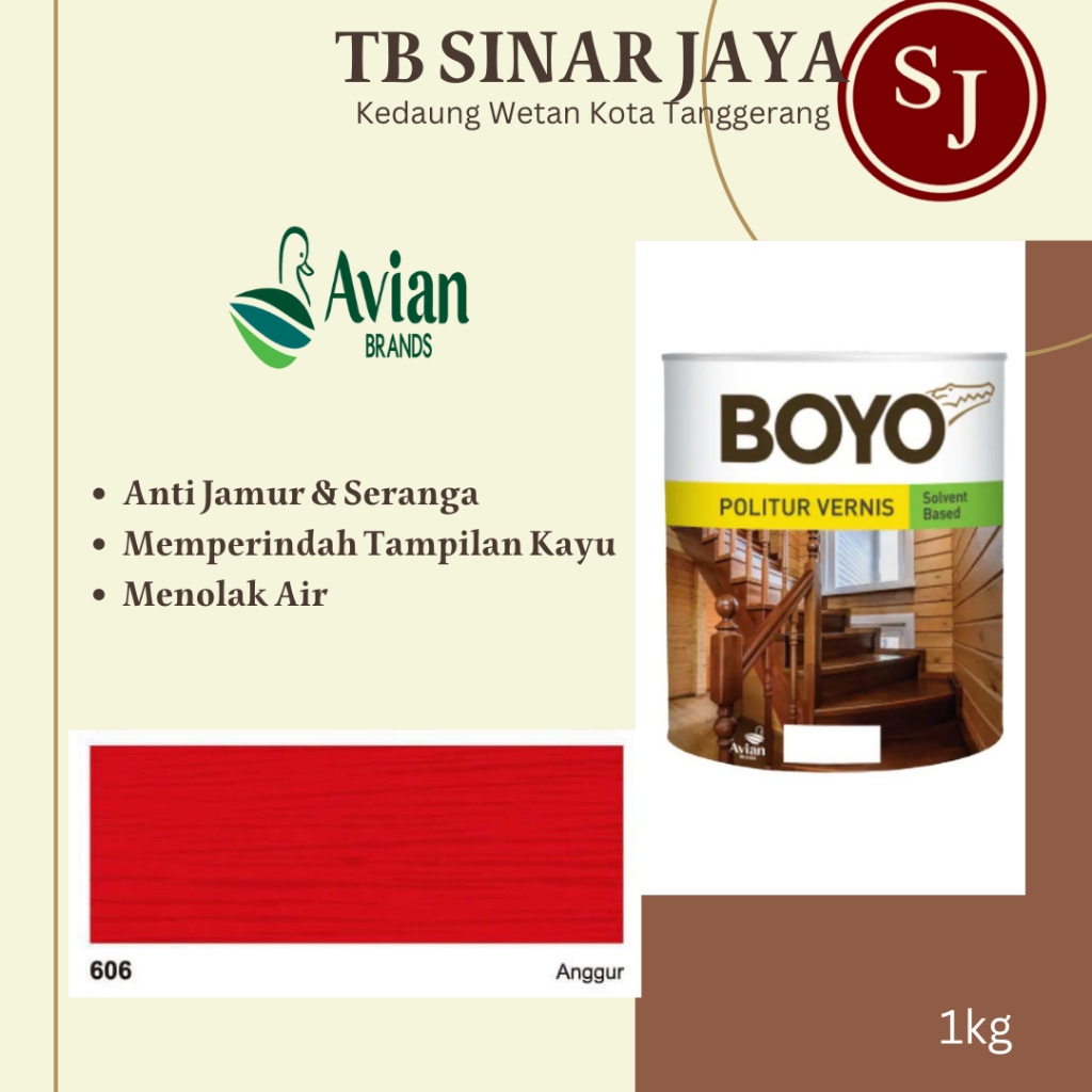 Avian Boyo Cat Kayu 1 Liter ( Politur Minyak ) Solvent Based -606 Anggur