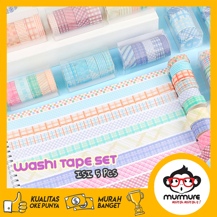 

MURMURE | 5 IN 1 WASHI TAPE ROLL MASKING TAPE SET 5 PCS BASIC PATTERN SELOTIP KERTAS DIY JURNAL DIARY