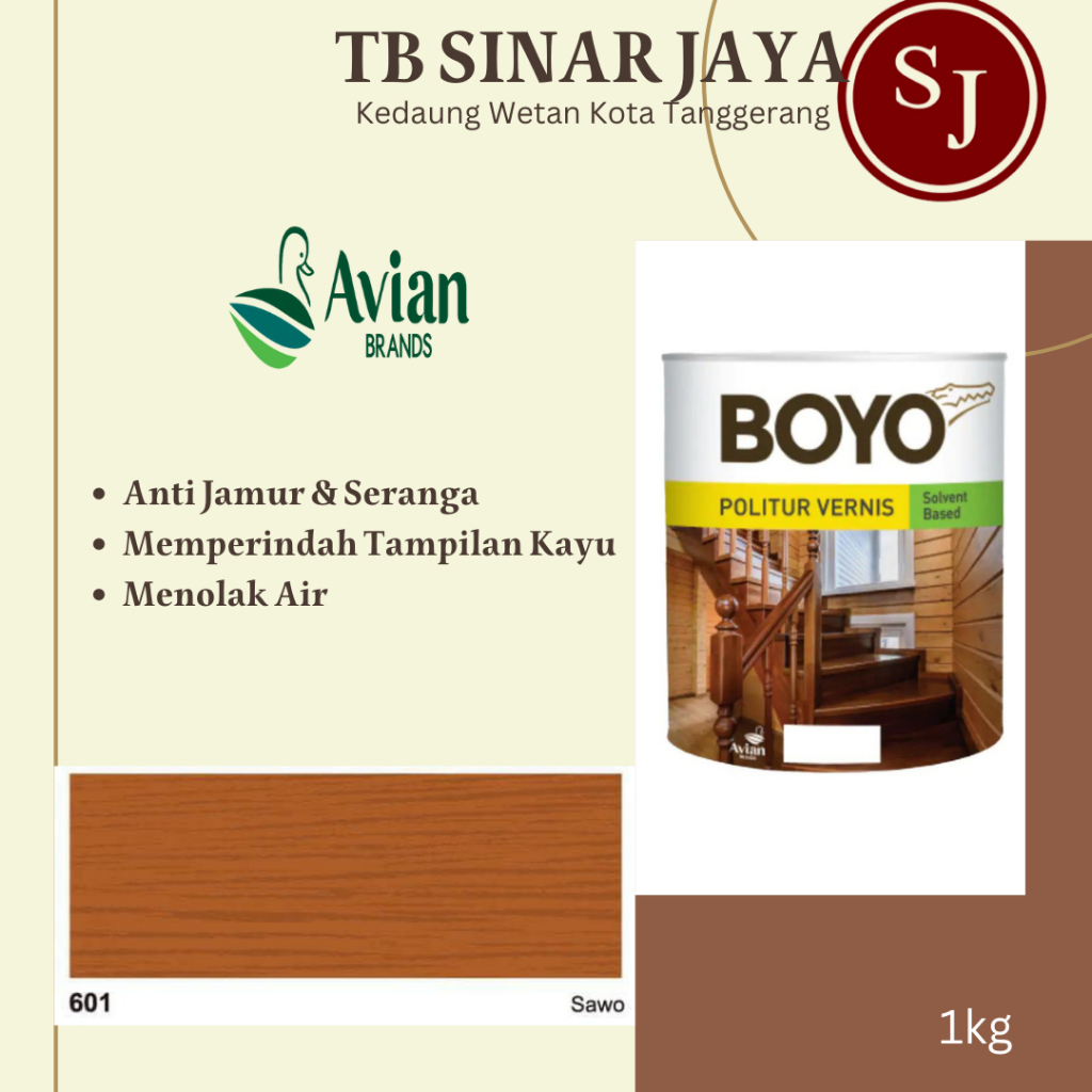 Avian Boyo PoliturCat Kayu 1 Liter ( Politur Minyak ) Solvent Based - 601 Sawo