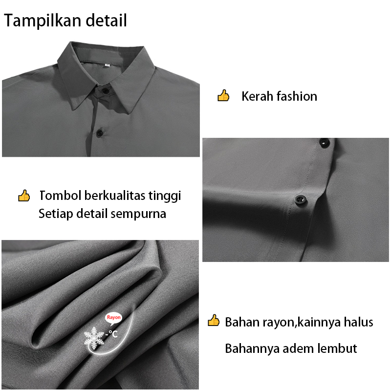 Kemeja Rayon Kasual kemeja oversize pria kemeja polos pria Kemeja KOREA STYLE Pria oversize kemeja abuabu pendek pria