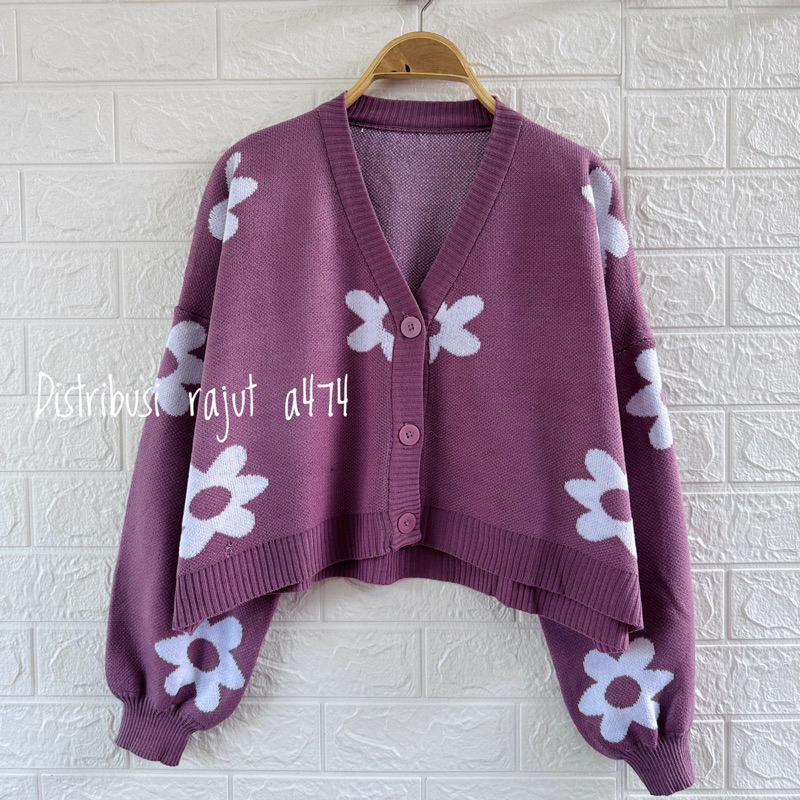 KANYA CARDIGAN RAJUT MOTIF FLOWER ATASAN LENGAN PANJANG