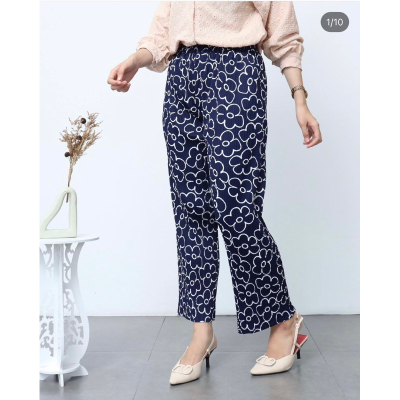 celana kulot plisket lidi motif premium celana kulot highwaist