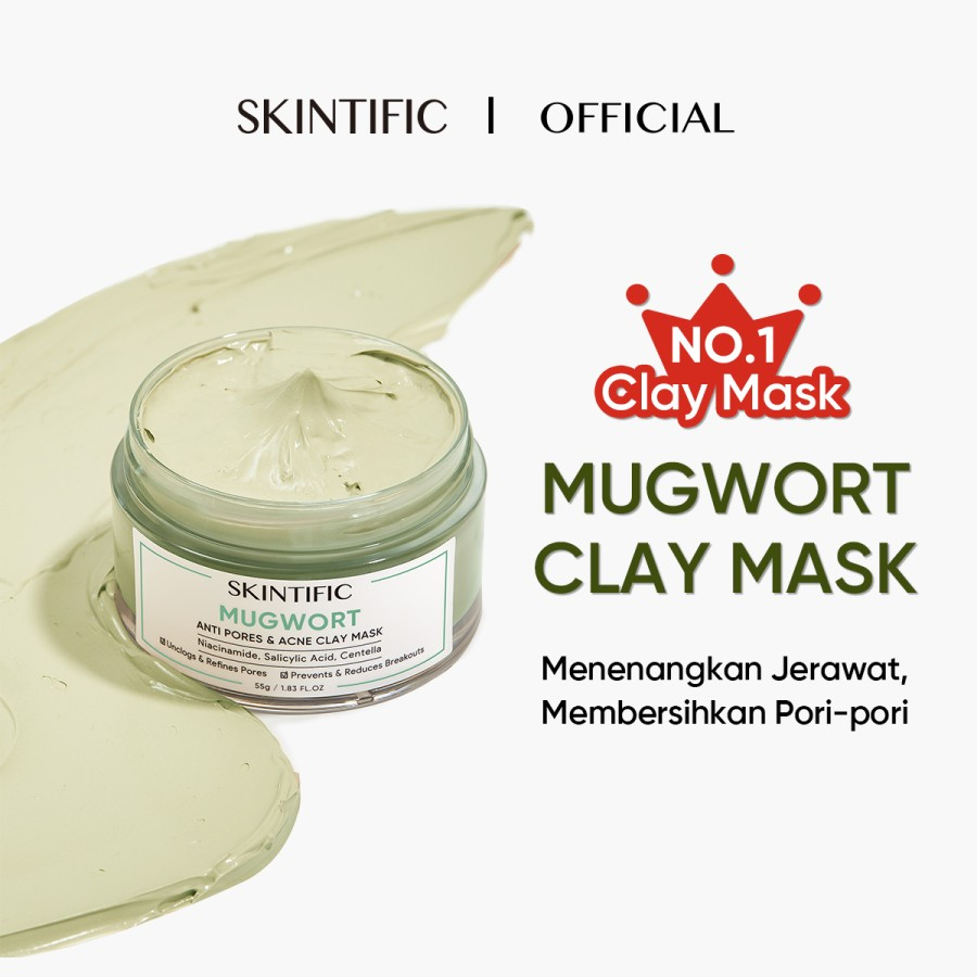 SKINTIFIC Mugwort Mask Acne Clay Mask 55g Masker Wajah