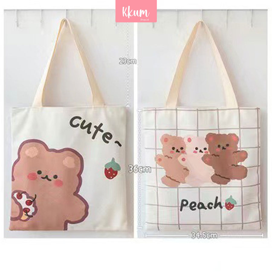 Totebag kanvas kartun korea wanita/ Tas kuliah remaja cute