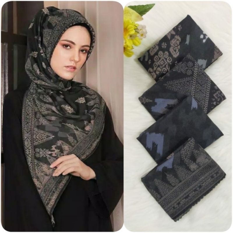 Hijab Segiempat Voal Premium  Kerudung Voal Motif Terbaru Jilbab paris motif ms akar putih