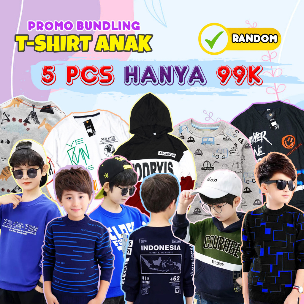 Mokokomo T-shirt Anak Promo Bundling Dapat 6pcs Motif Random