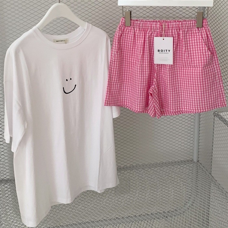 Baju Tidur Sweet Import Cute Lucu Setelan Korea Piyama Baju Celana Pendek Set Smile 522