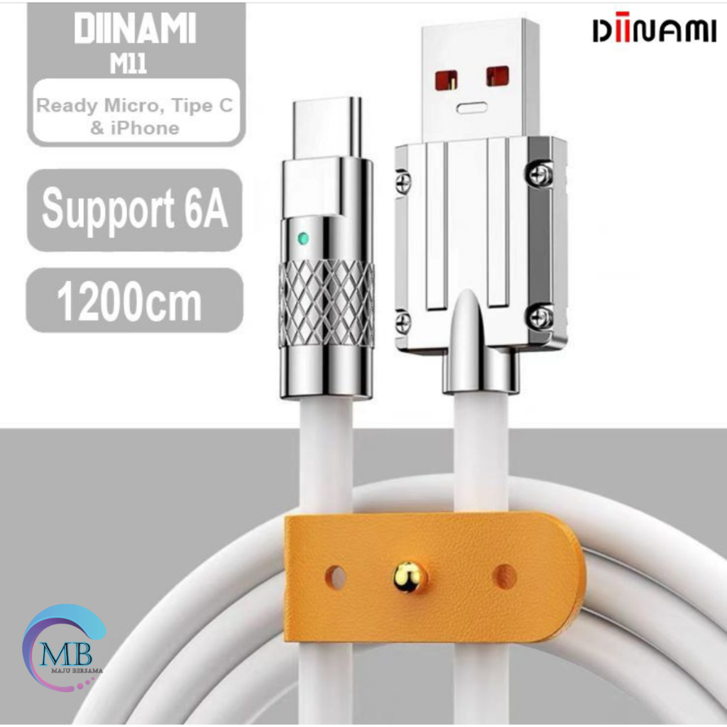 Kabel cable data DIINAMI M11 bahan besi 120W 6 amper super FAST charging &amp; translit data Ready Micro usb , tipe type c &amp; iPhone cocok untuk Android &amp; iOS suport untuk semua hp Samsung , Vivo , XiaoMi , Realme , Infinix MB4792