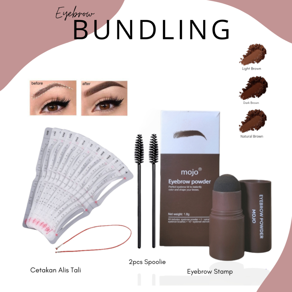 Bedak Alis Eyebrow Powder SIMOLLA Shaping Powder Waterproof &amp; Paket Hemat Eyebrow stamp dan Cetakan Alis Tali