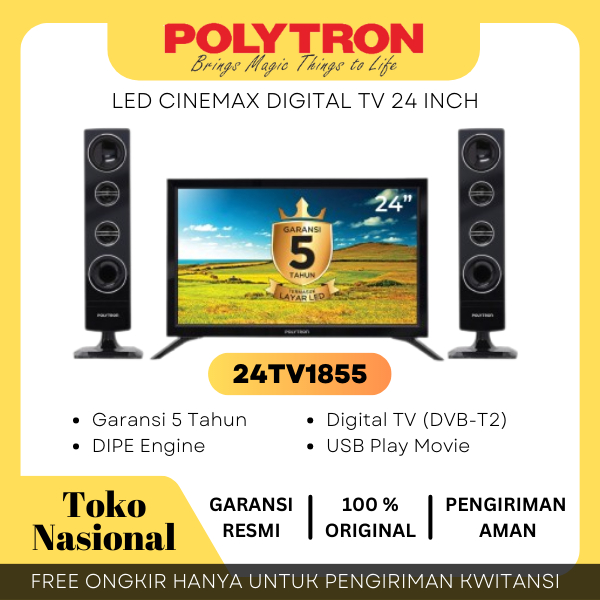 [Cianjur] PROMO LED Digital Polytron DVB T2 PLD 24TV0855 Tower Speaker 24 Inch