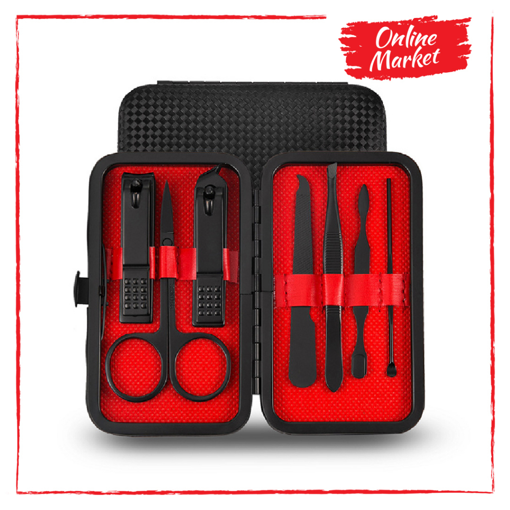 Manicure &amp; Pedicure Set Merah Hitam 7pcs - 18pcs | Set Gunting Kuku