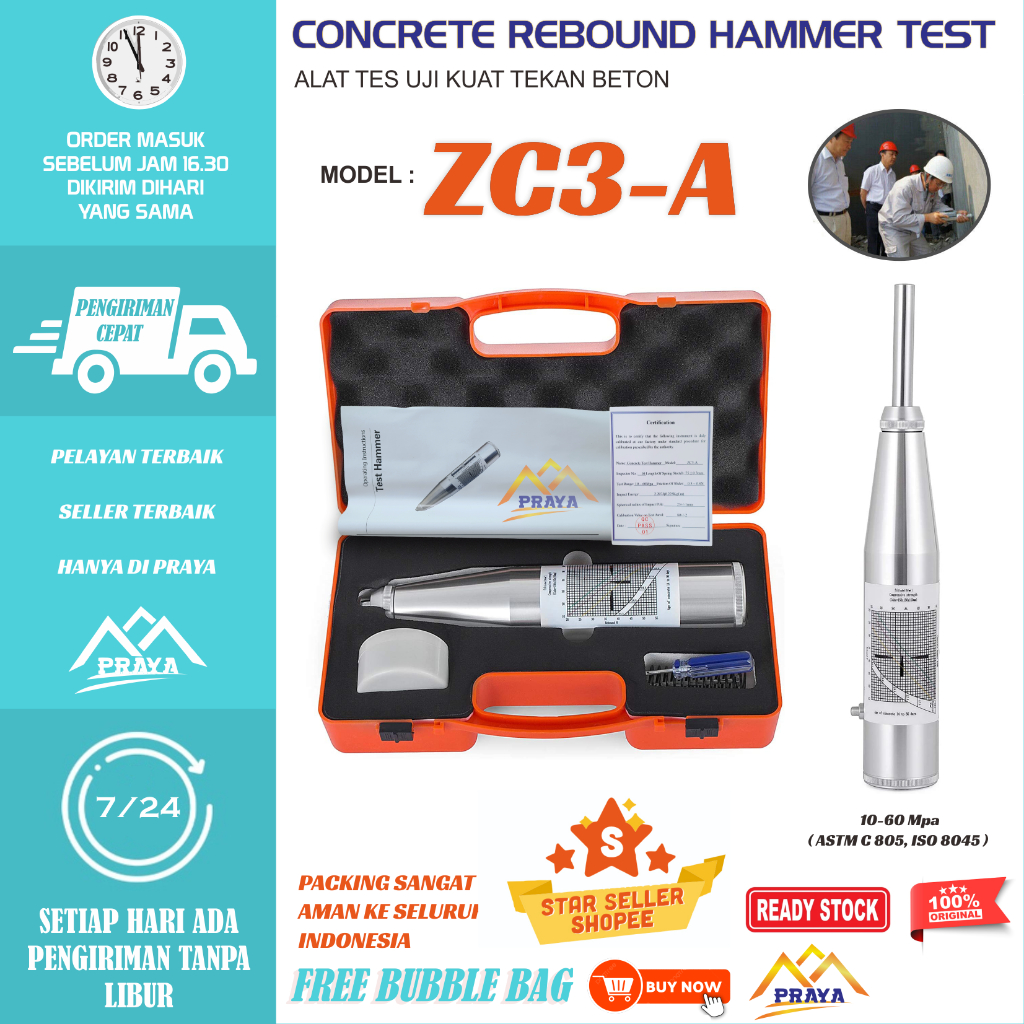 HAMMER TEST BETON ALAT UJI KUAT TEKAN BETON ZC3A HT-225A REBOUND