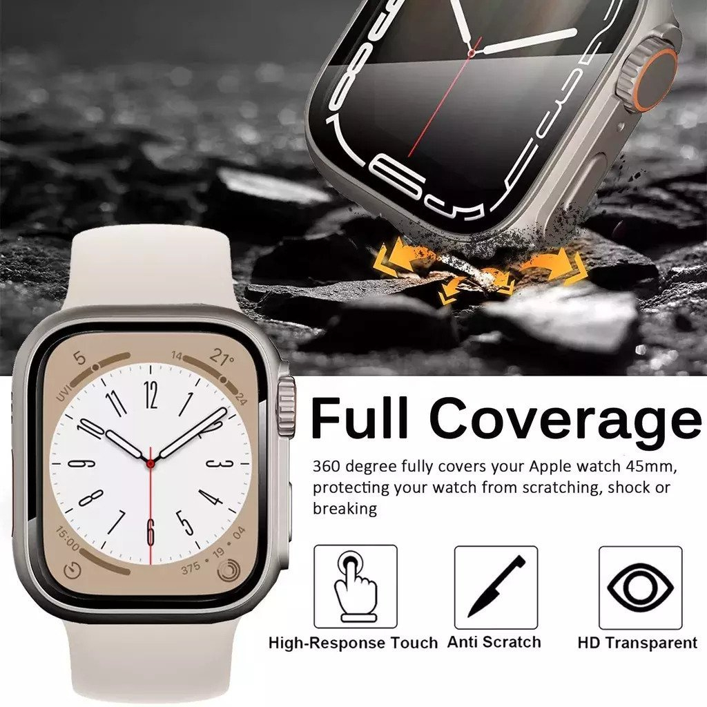 &quot; CHANGE TO ULTRA &quot; COVER GLASS CASE APPLE WATCH - SERIES 4 5 6 7 8 SE | SIZE 40mm 41mm 44mm 45mm | tempered glass case pelindung layar cover iwatch