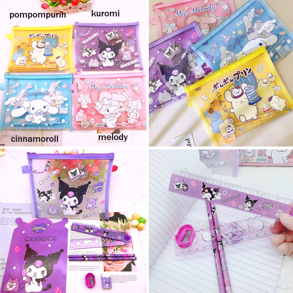 

set tempat pensil alat tulis melody kuromi cinnamoroll pompompurin
