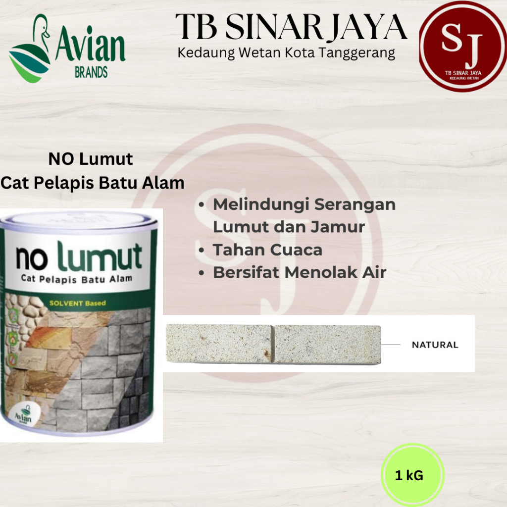 Avian NO LUMUT 1KG Solvent Based Cat Vernish Coanting Pelapis Batu Alam ( Pakai Tiner ) - NATURAL