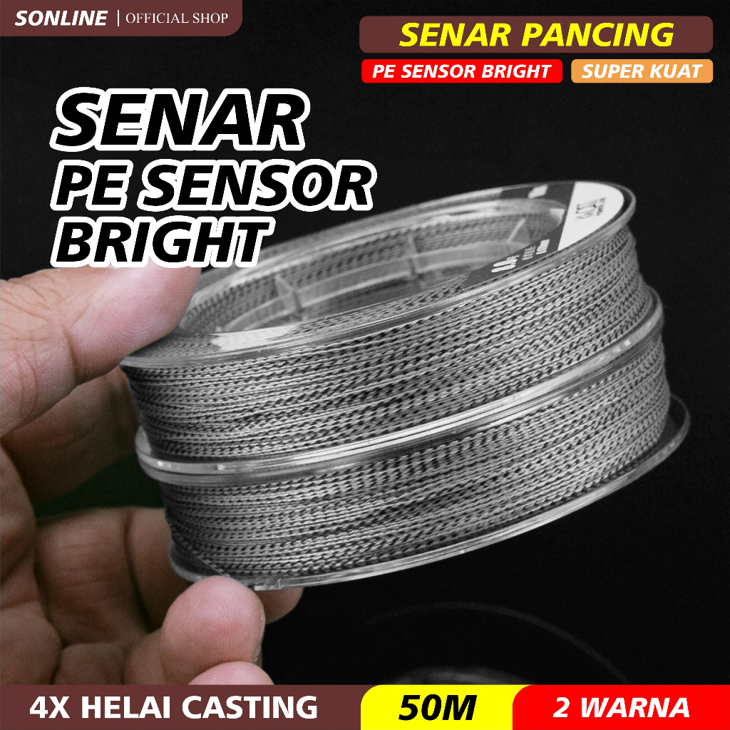 SONLINE Tali Pancing 50m Senar Pancing PE Sensor Bright NEO+si2 Warna Abu-abu &amp; Hijau Jepang Senar Pancing 50m Super Kuat &amp; Tahan Bahan PE