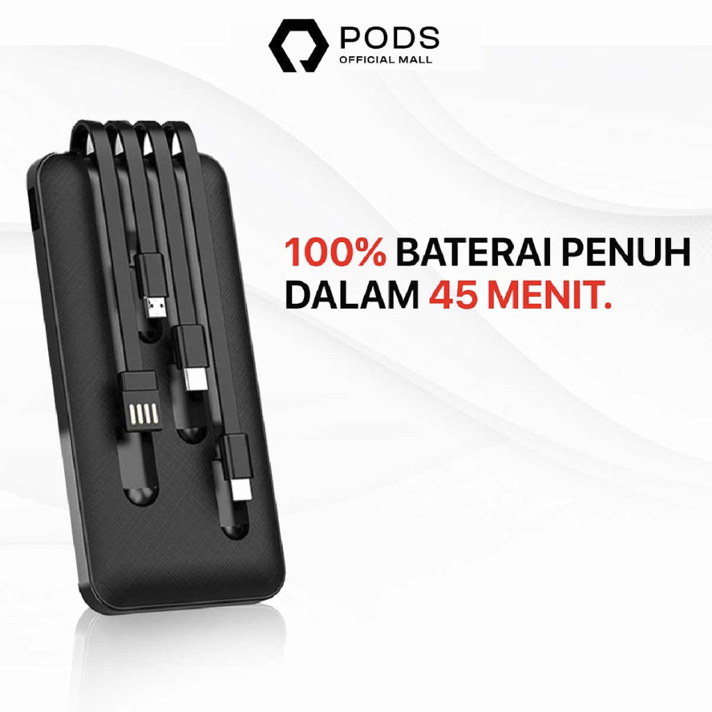 [FAST CHARGING] The Pods 4 in 1 Powerbank 20.000 mAh Wireless Fast Charging / 2.1A for I.O.S &amp; Android Type c, Micro, Lighting, USB Input Output by Pods Indonesia