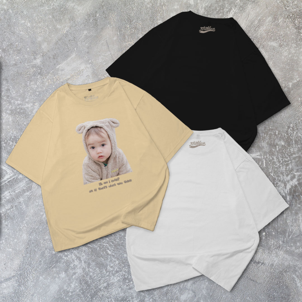 Fortglass CUTE BABY Kaos Oversize T-Shirt Cowok Premium Kaos Pria Lengan Pendek Kaos Jumbo