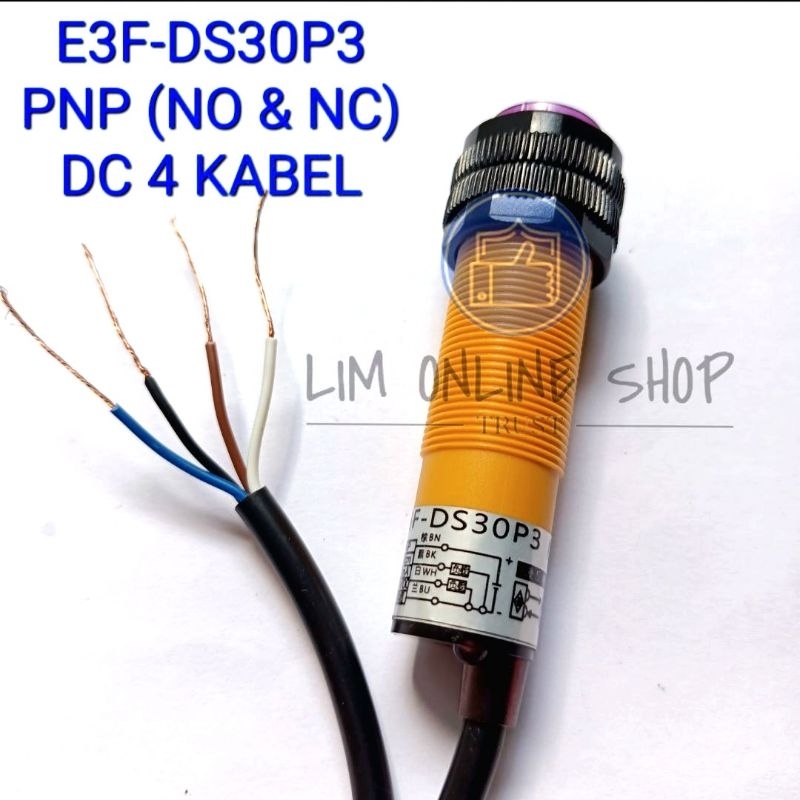 SENSOR PHOTOELECTRIC E3F-DS30P3 PNP NO + NC Adjustable 30Cm DC 4 Wire