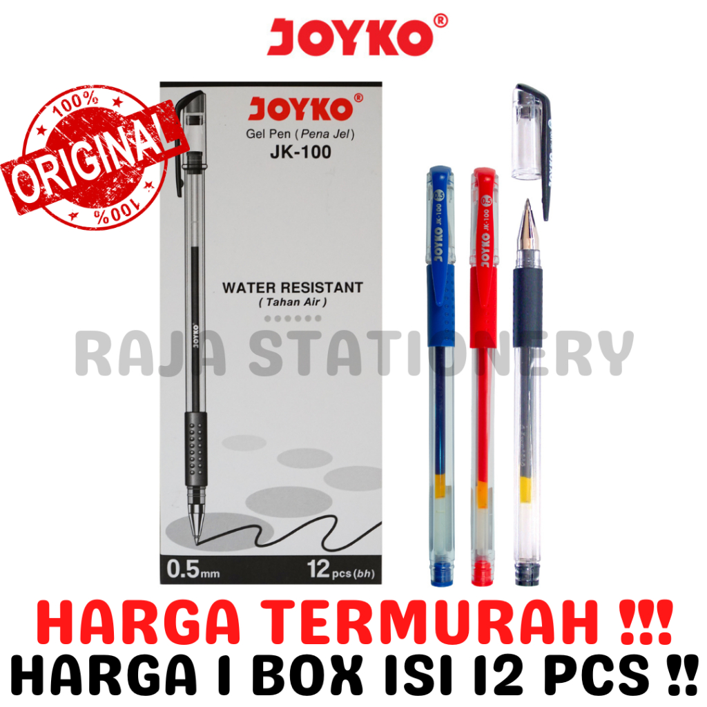 

JOYKO GEL PEN JK-100 PEN BLACK BLUE RED PULPEN PENA JOYKO HITAM BIRU MERAH LUSIN [12PCS]