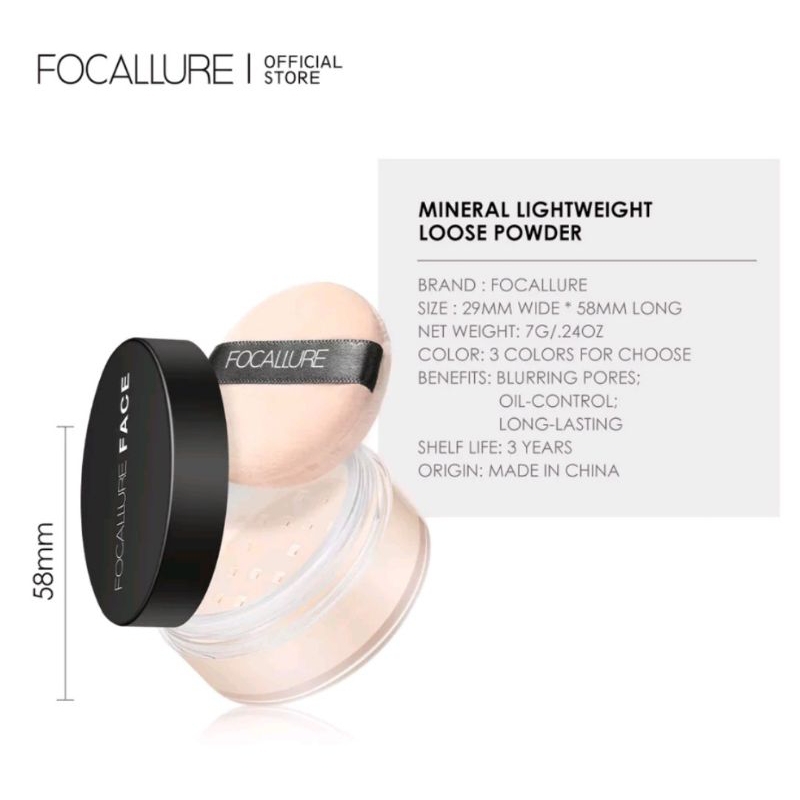 FOCALLURE Bedak tabur super fine loose powder FA-15  BPOM berkualitas