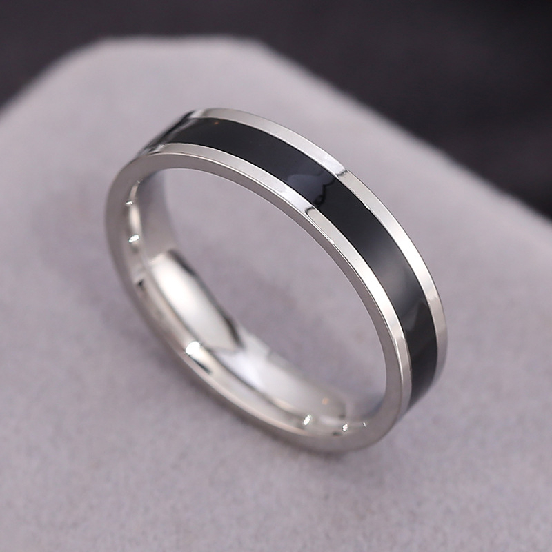 Cincin Titanium Garis Hitam Gold Silver Cincin Anti Karat Stainless Steel 4MM
