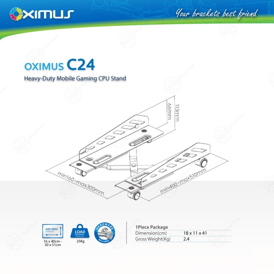 OXIMUS C24 Rak CPU Tray CPU Tempat CPU tatakan Adjustable Width CPU