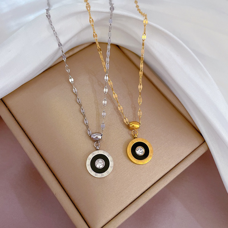 kalung titanium cantik bulat hitam