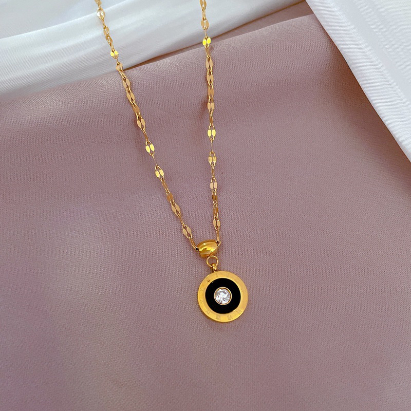 kalung titanium cantik bulat hitam