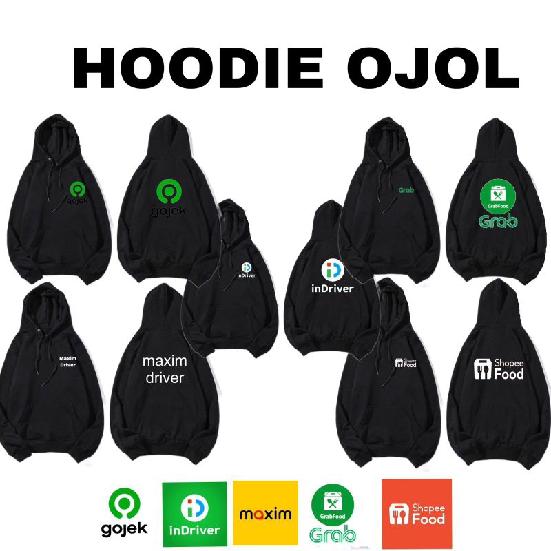 SWEATER HOODIE OJOL GOJEK GRAB INDRIVER DLL BAHAN KATUN FLEECE SEDANG