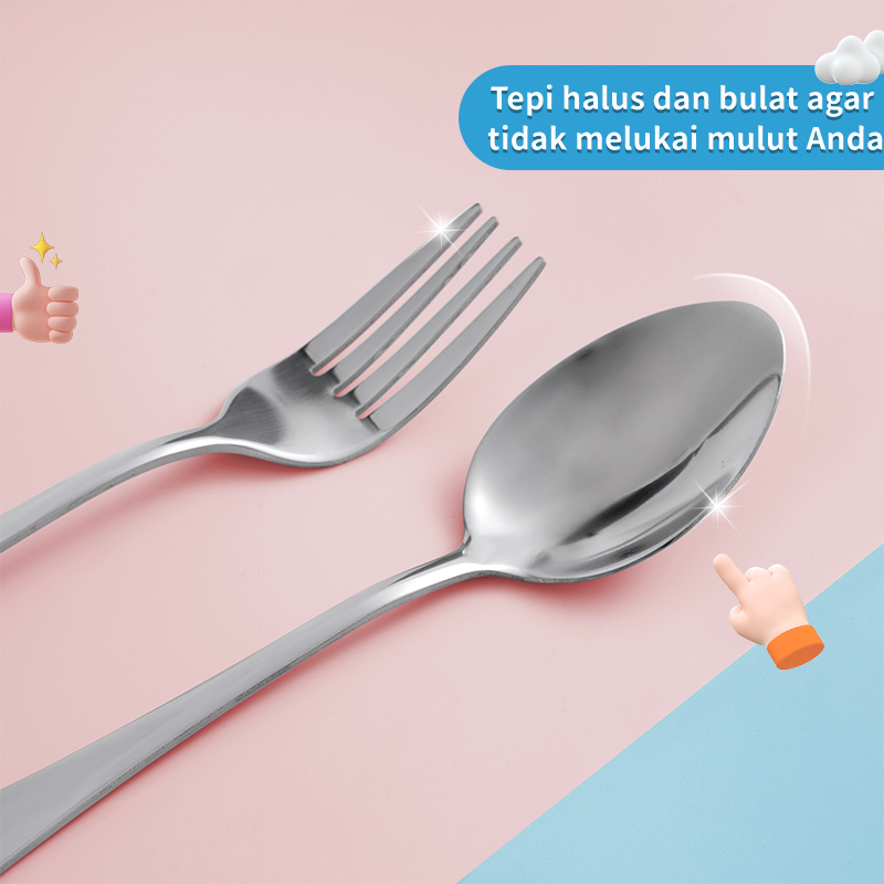 Letyeah &amp; Kaizenliving Alat Makan Set Stainless Steel Sendok Garpu Set Cutlery Peralatan Makan Portable