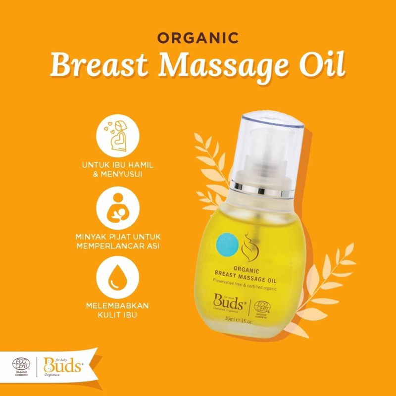 Buds organics organic breast massage oil - minyak pijat payudara untuk memperlancar asi