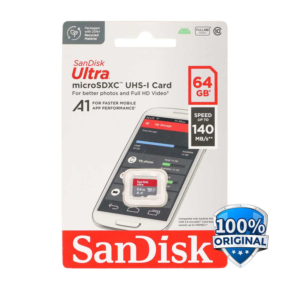 MicroSD 64GB Garansi 5 thn 140Mbps UHS-I Memory HP Micro SDXC Sandisk