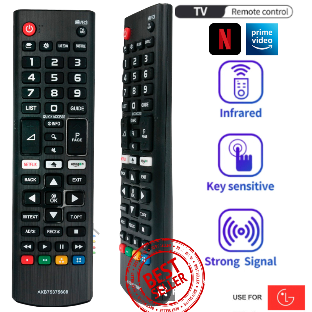 REMOTE TV LG LCD LED HITAM TIPE AKB75675608 NETFLIX AMAZONE