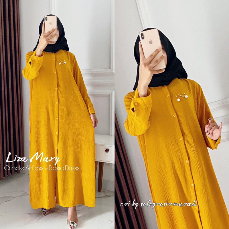 Liza Gamis Crincle Airflow Ld110/Gamis Full Kancing/Long Maxy Polos Crincle