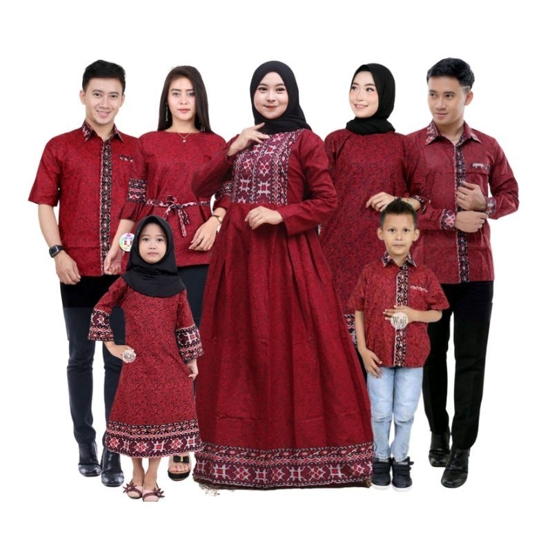 [FREE HIJAB] Batik Couple keluarga original uzla collection motif megamendung merah
