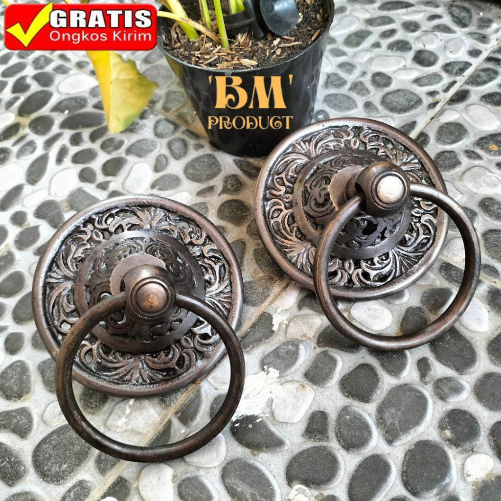 Handle Pintu Rumah Kuningan Antik Handle Gebyok Diameter 12 cm 2 pcs